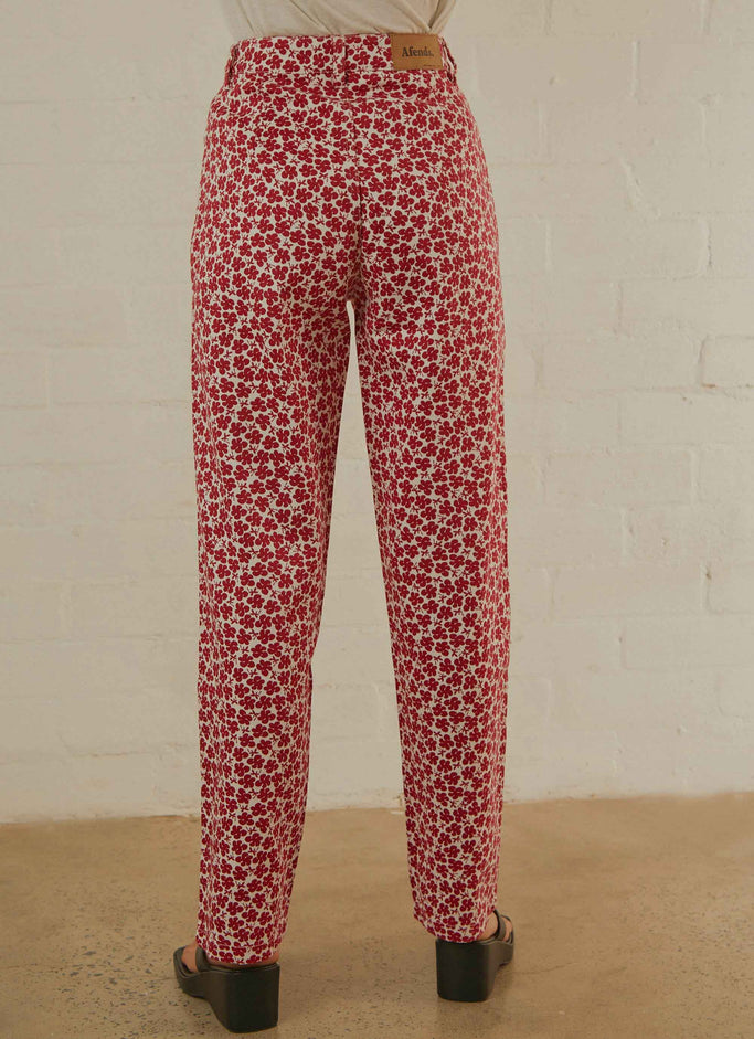 Shelby Hemp Print Wide Leg Pant - Red
