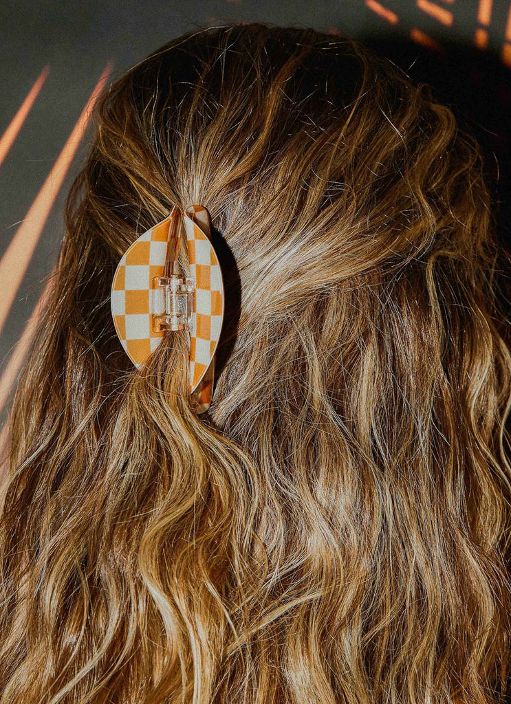 Saturday Style Hair Clip - Orange Check