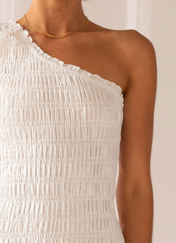 Catching Sunrays Shirred Mini Dress - Pure White