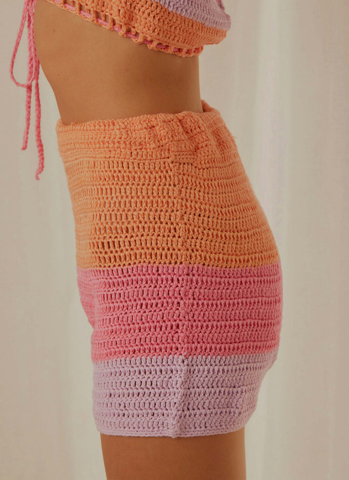 Sunburst Crochet Shorts - Pink