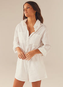 Unwind Shirt Playsuit - White