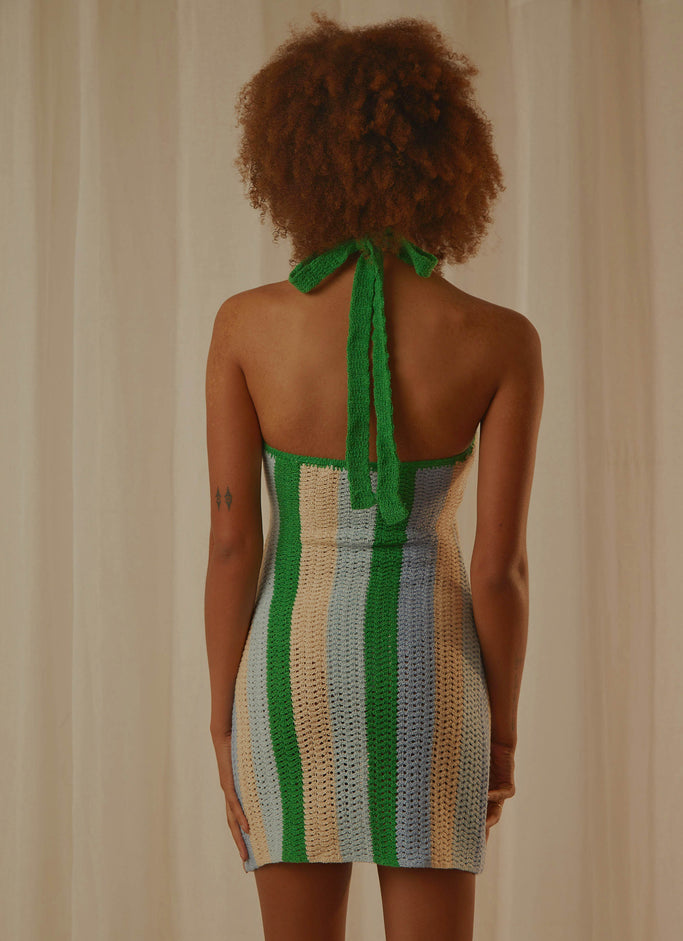 Palm Trees Crochet Mini Dress - Multi Stripe