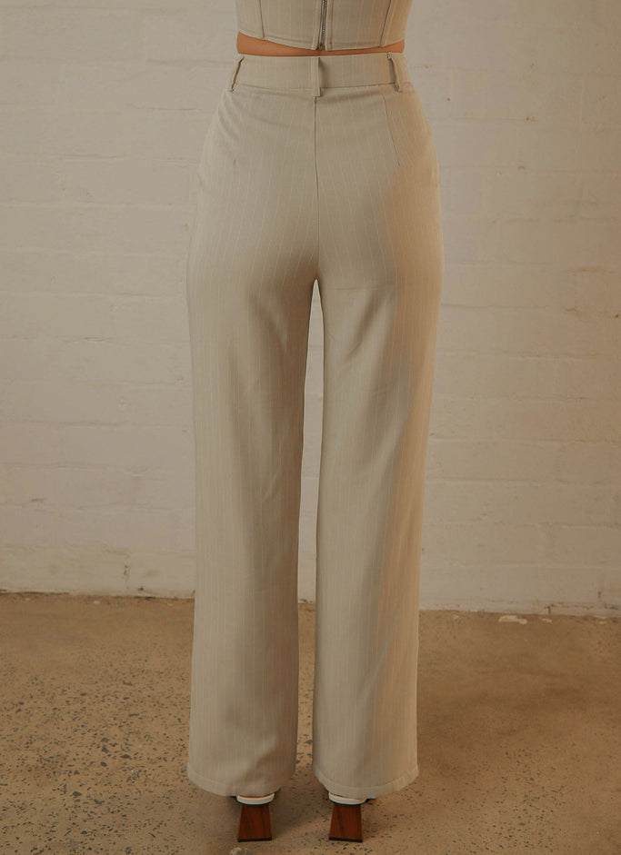 Mia Suit Pants - Stone Pinstripe